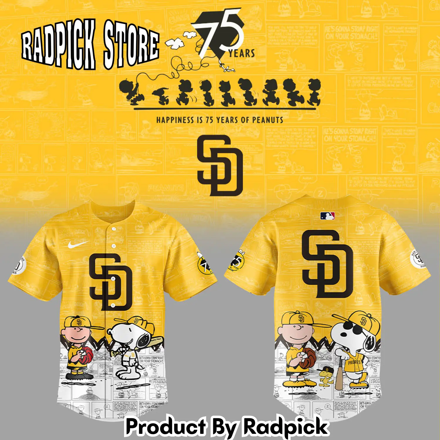 Radpick san diego padres 75th anniversary of peanuts new1 baseball jersey rp127179